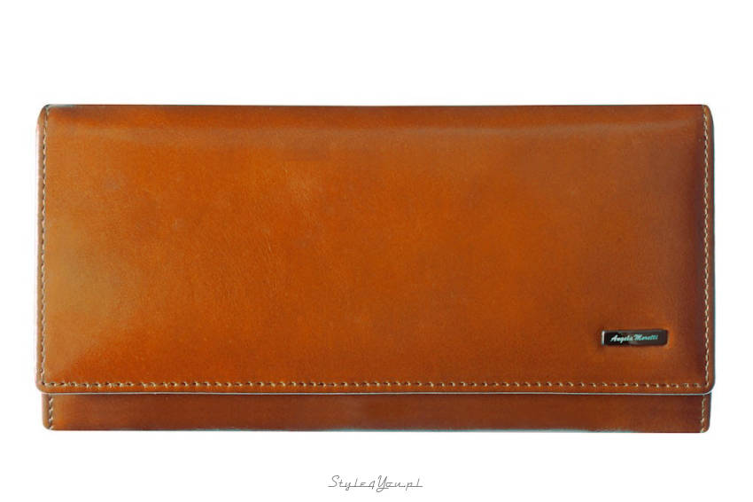 Duży damski portfel brązowy skórzany zapinany