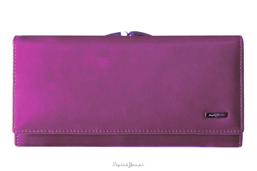 Duży damski portfel fioletowy skórzany zapinany