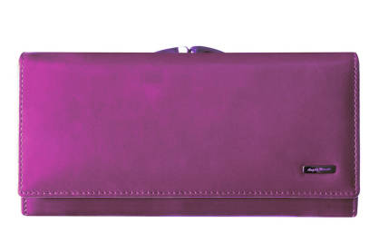 Duży damski portfel fioletowy skórzany zapinany