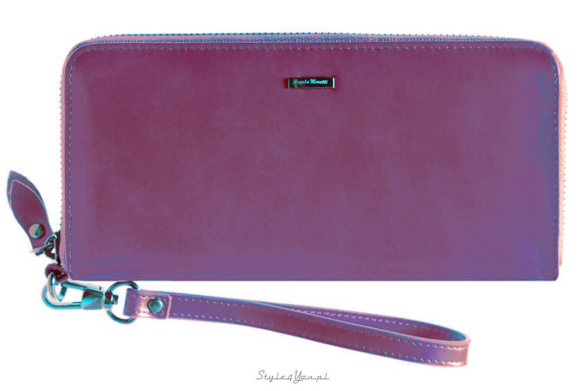 Duży damski portfel fioletowy skórzany zasówany